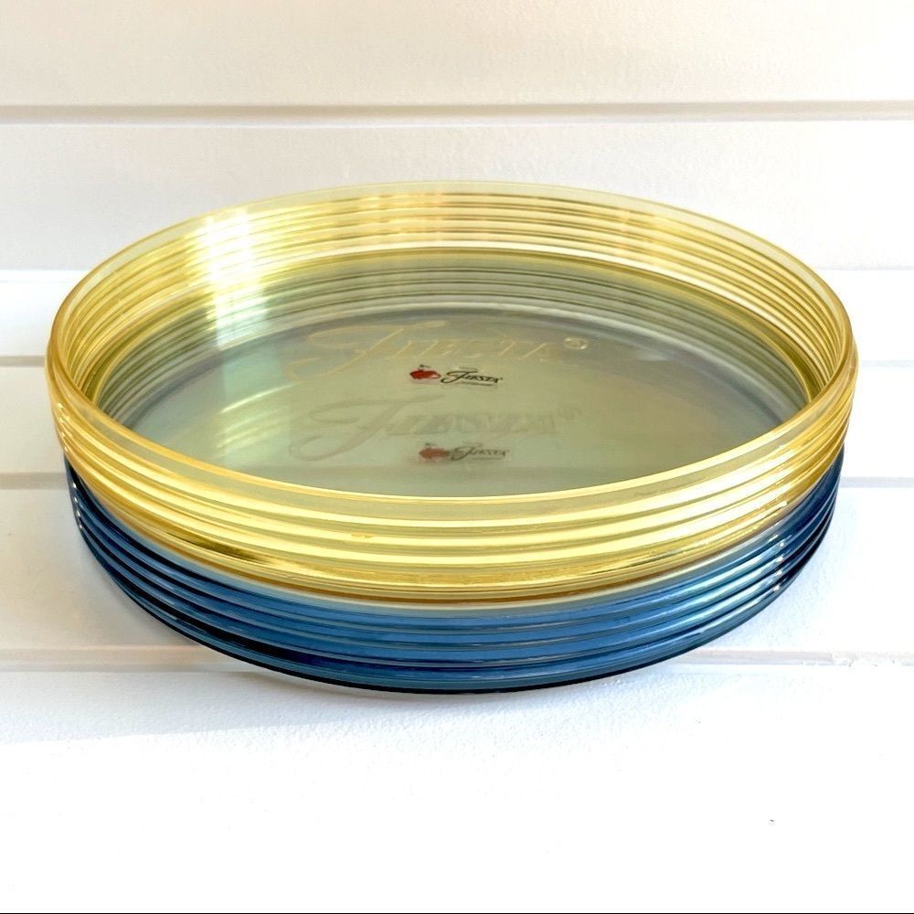 Fiesta Vintage Discontinued RARE Acrylic 13” Serving Trays In Cobalt & Sunflower